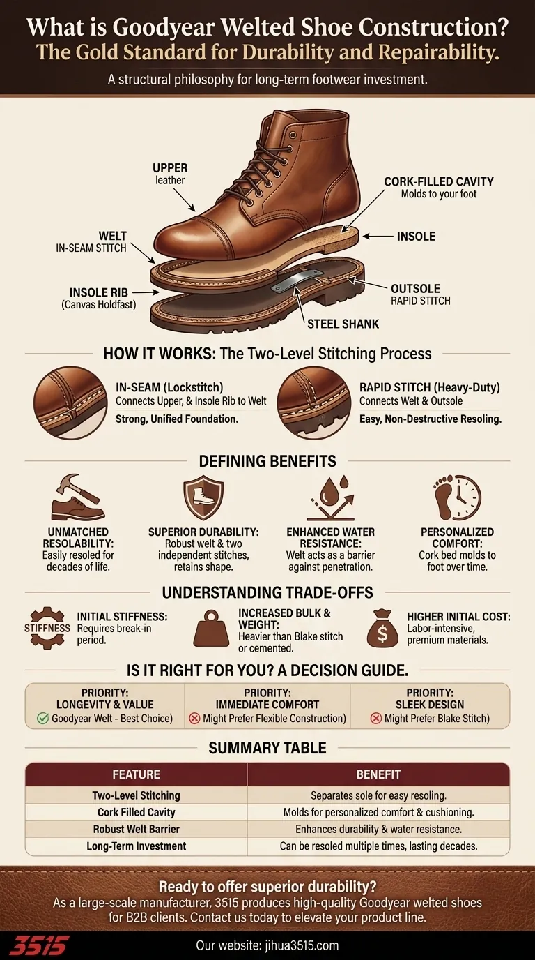 ¿Qué es la construcción de calzado Goodyear Welt? El estándar de oro para calzado duradero y reparable Guía Visual