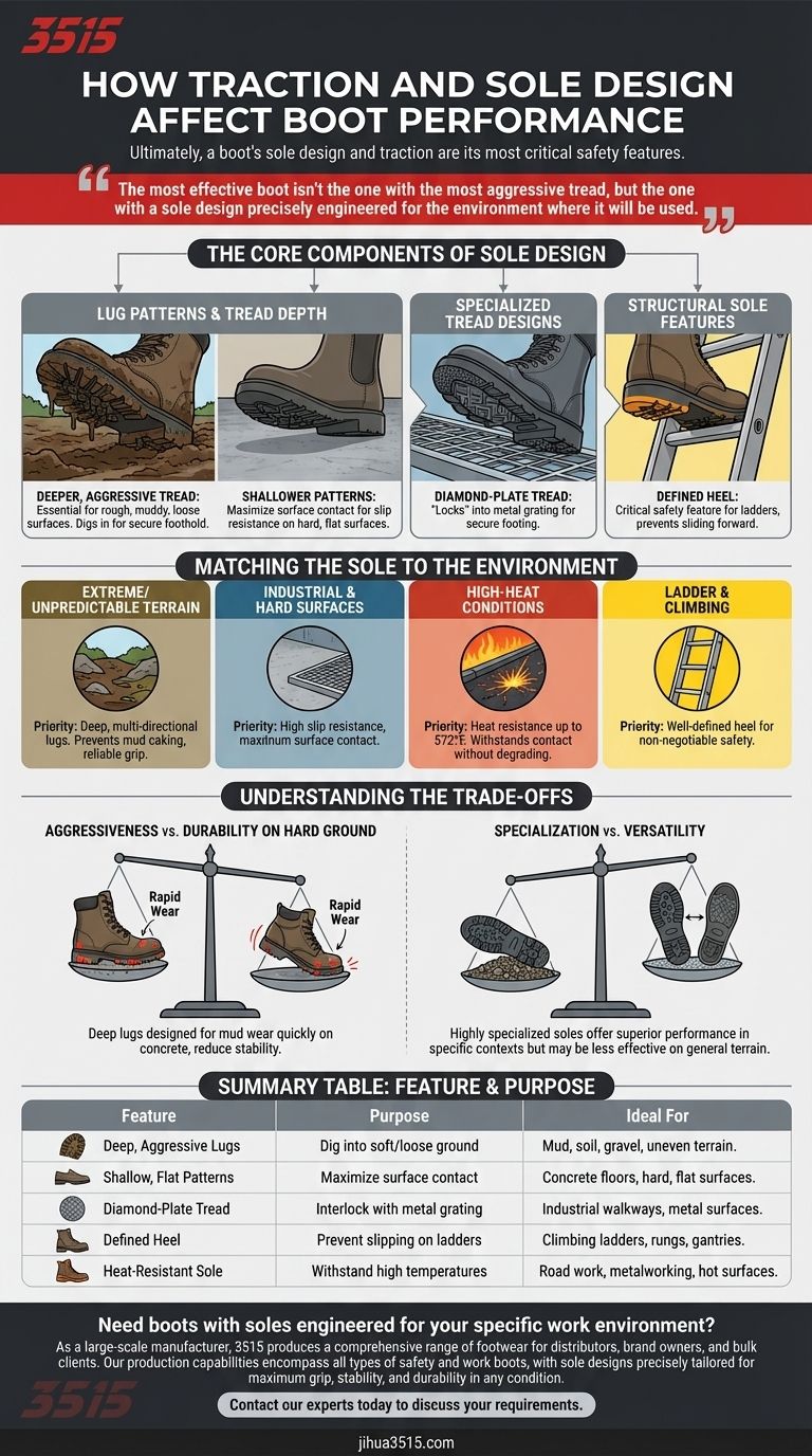 트랙션과 밑창 디자인이 부츠 성능에 어떤 영향을 미칩니까? 모든 지형에서 안전과 접지력을 극대화하세요. 시각적 가이드