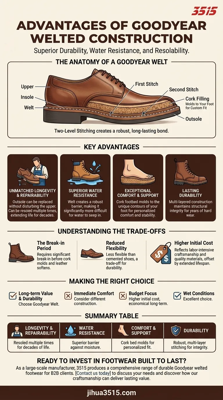 ¿Cuáles son las ventajas de la construcción Goodyear welt? Durabilidad y capacidad de ser resuelado inigualables Guía Visual