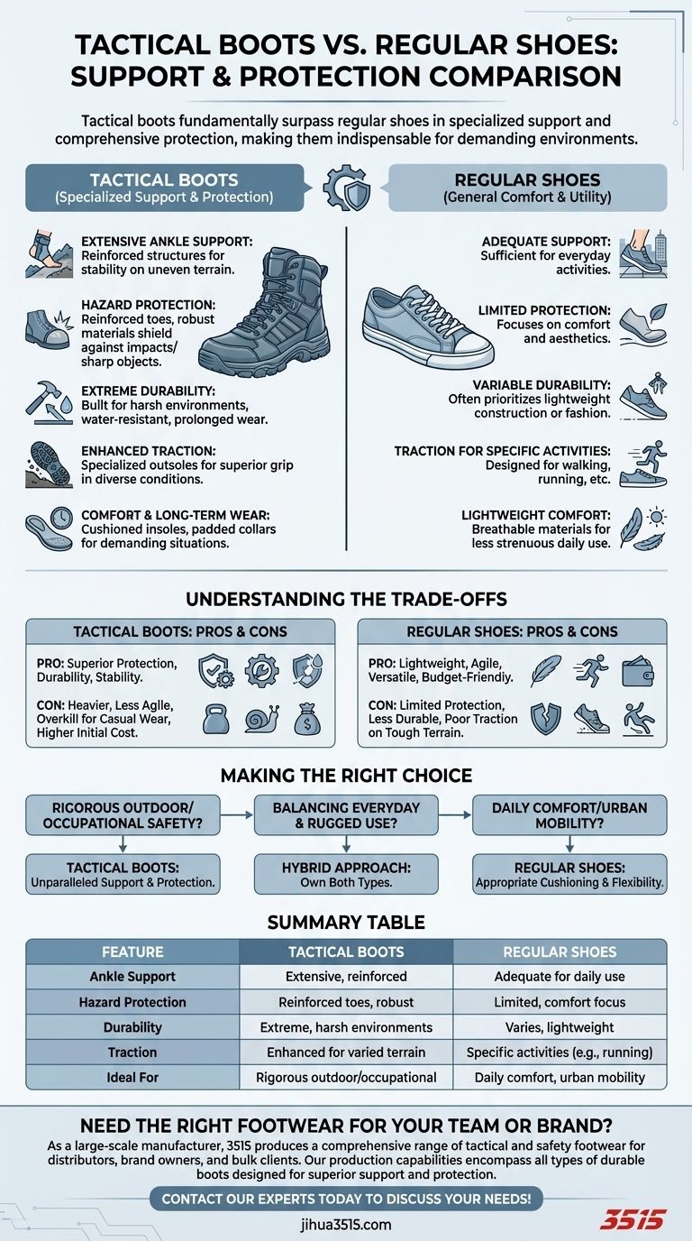 ¿Cómo se comparan el soporte y la protección de las botas tácticas con los zapatos normales? Rendimiento inigualable para entornos exigentes Guía Visual