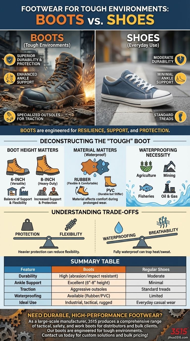 Which type of footwear is better suited for prolonged use in tough environments? Choose Durable Boots for Maximum Safety & Comfort Visual Guide