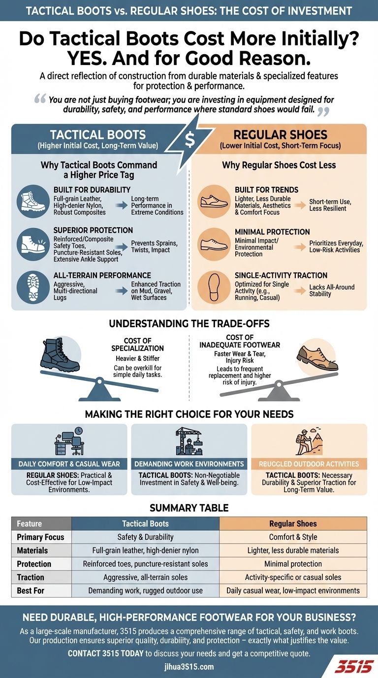 كيف تقارن التكلفة الأولية للأحذية التكتيكية بالأحذية العادية؟ فهم القيمة الكامنة وراء السعر دليل مرئي