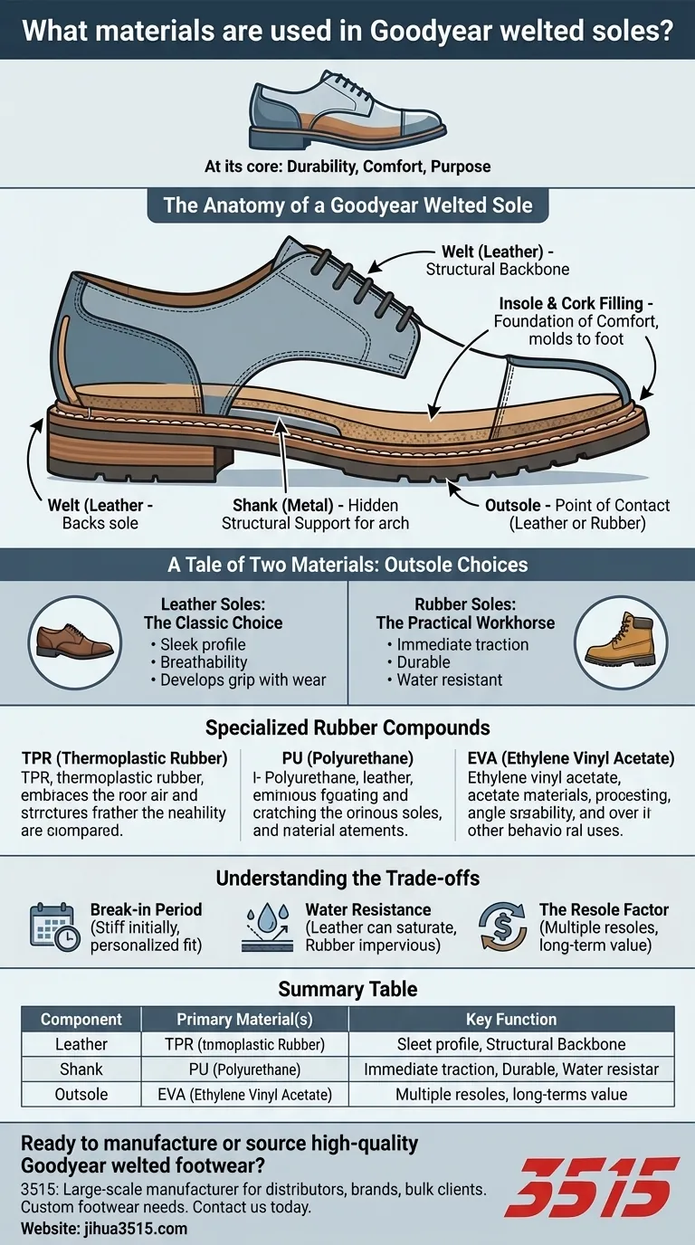 Quels matériaux sont utilisés dans les semelles Goodyear cousues ? Découvrez les composants essentiels pour la durabilité et le confort. Guide Visuel