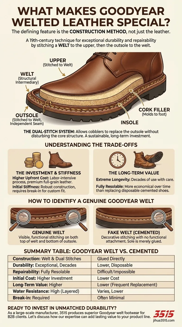 O que torna o couro com construção Goodyear Welted especial? Descubra o segredo para calçados que duram décadas Guia Visual
