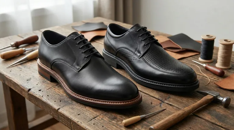Como a costura da vira difere entre Oxfords e Derbies? Um guia sobre a formalidade dos sapatos