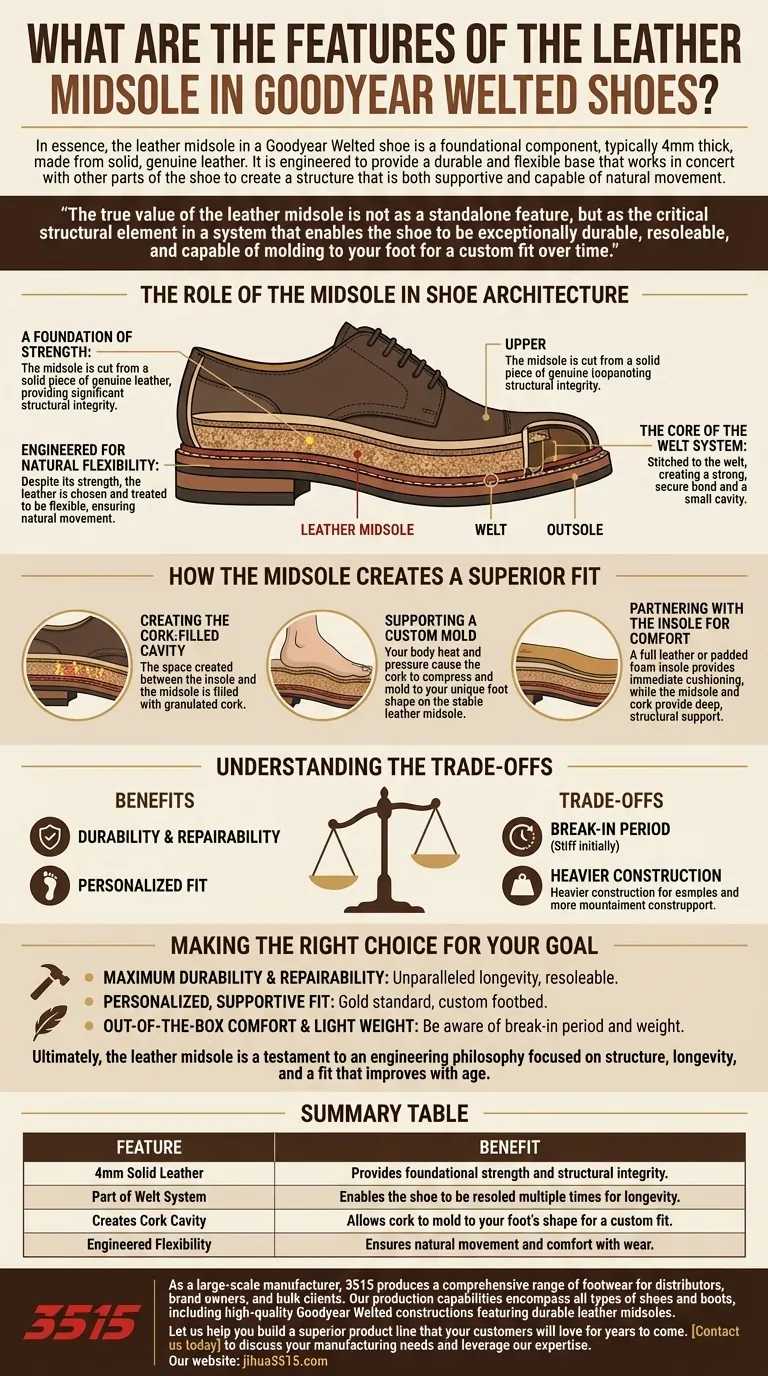Quali sono le caratteristiche dell'intersuola in cuoio nelle scarpe Goodyear Welted? Sblocca durata e vestibilità personalizzata Guida Visiva