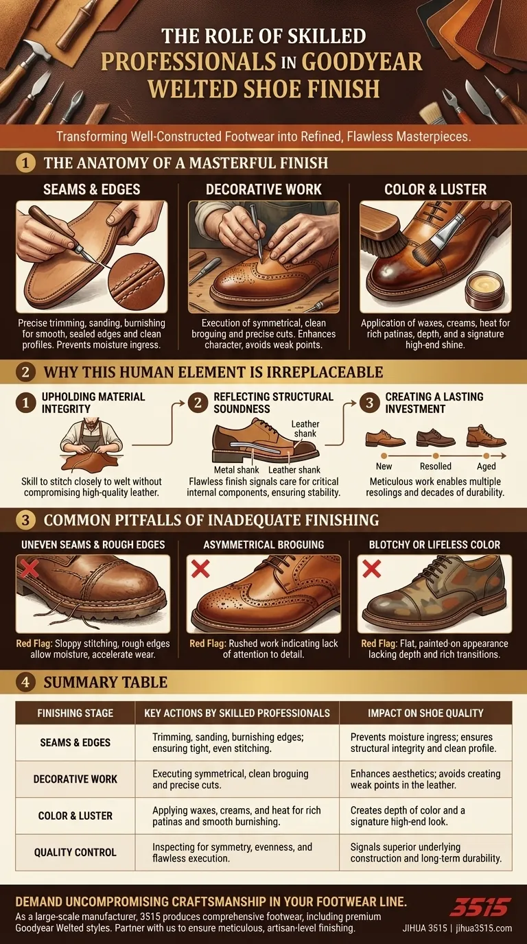Quel rôle les professionnels qualifiés jouent-ils dans la finition des chaussures Goodyear Welted ? Assurer des décennies de qualité et d'esthétique Guide Visuel