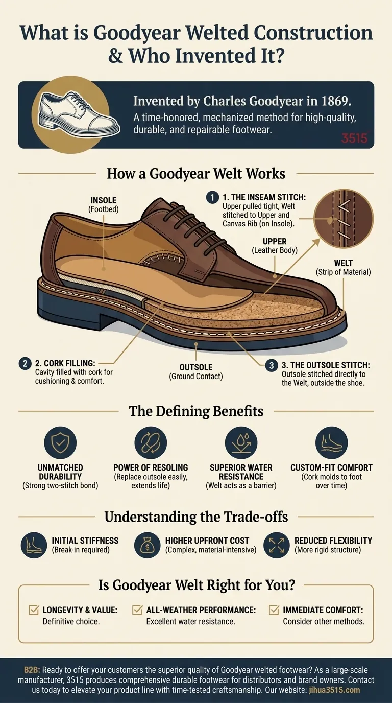 Qu'est-ce que la construction Goodyear cousue et qui l'a inventée ? Un guide pour une durabilité inégalée Guide Visuel