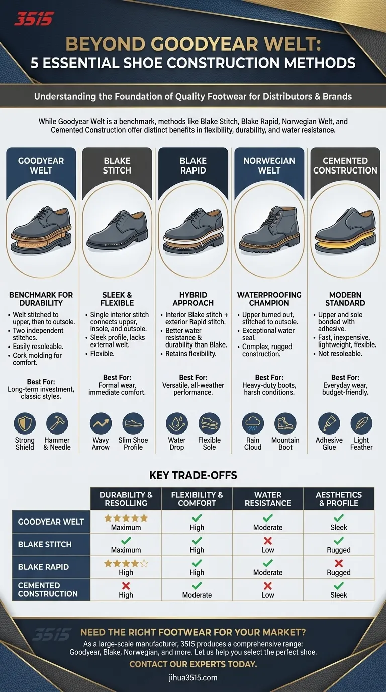 Quelles sont les alternatives à la construction de chaussures cousues Goodyear ? Trouvez la construction de chaussure parfaite pour vous. Guide Visuel