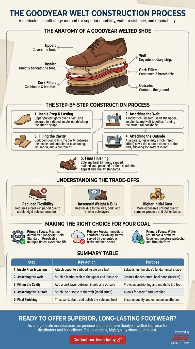 Quelles sont les étapes clés du processus de construction Goodyear welt ? Découvrez l'art de la chaussure durable Guide Visuel