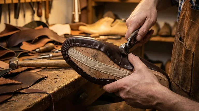 Quel est le but de l'étape de montage dans la construction Goodyear Welt ? Définir la forme, l'ajustement et la durabilité