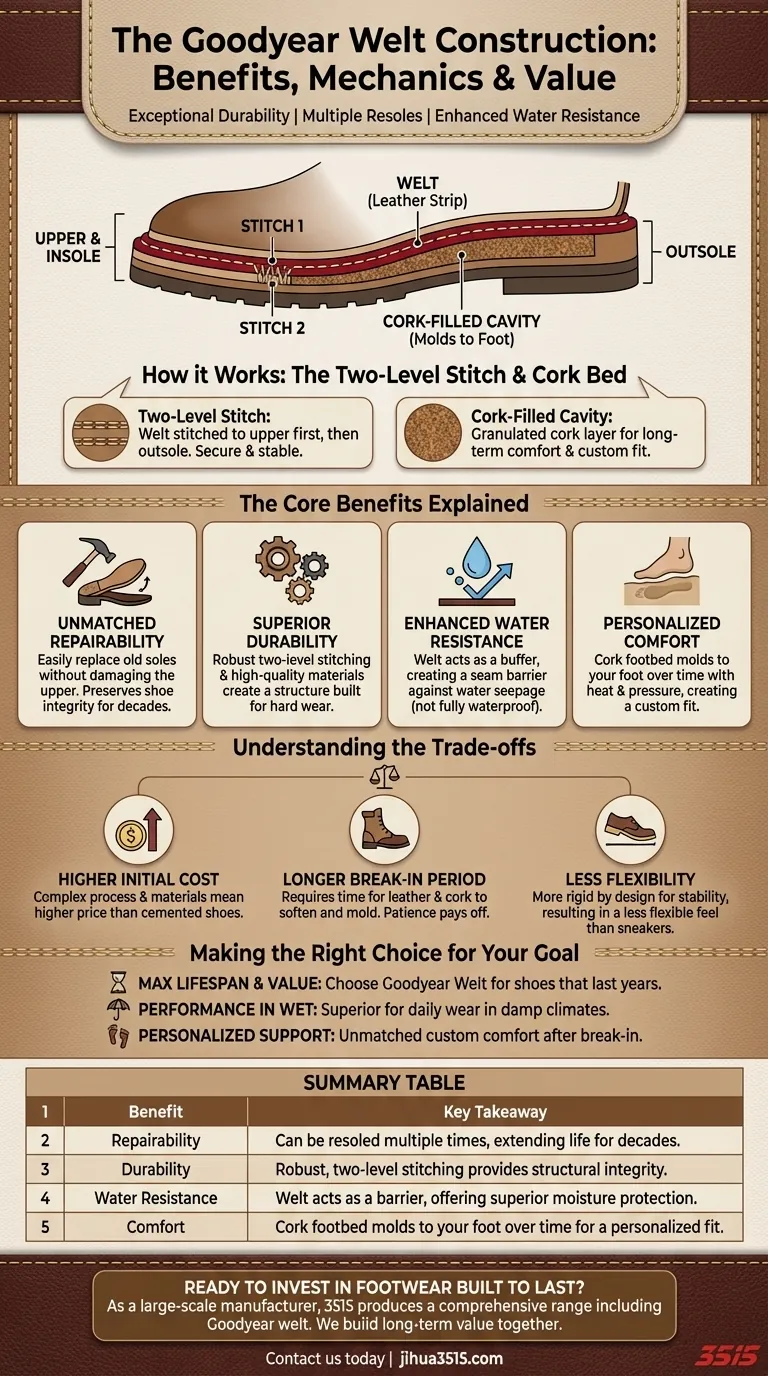 ¿Cuáles son los principales beneficios de la construcción Goodyear welt? Desbloquee décadas de durabilidad y valor Guía Visual