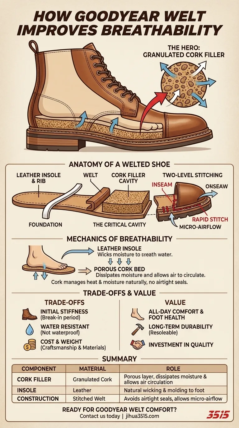 كيف يحسن بناء جوديير ويلت التهوية؟ اكتشف فوائد صحة القدم دليل مرئي