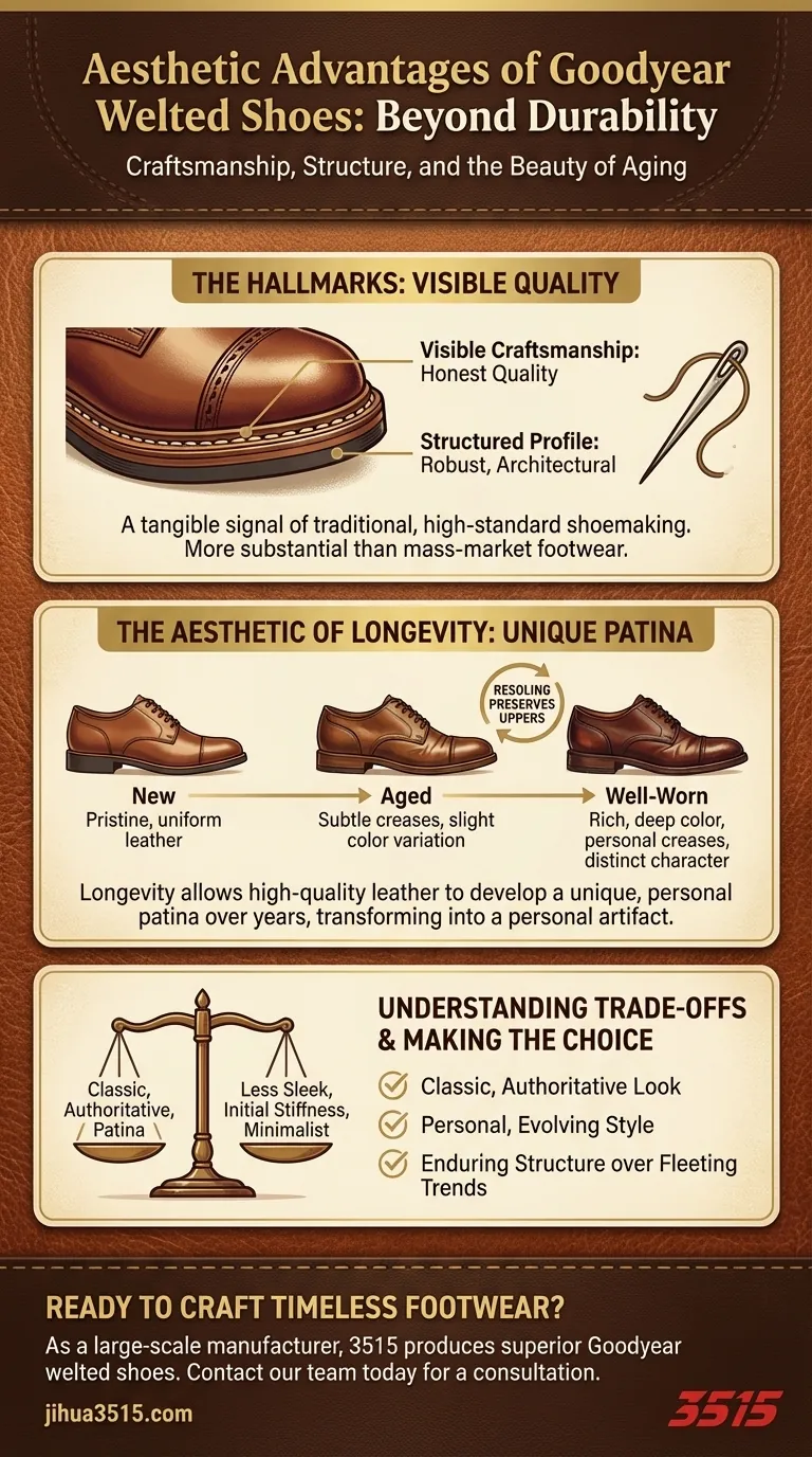 What aesthetic advantages do Goodyear welted shoes offer? Discover Classic Style & Personal Patina Visual Guide