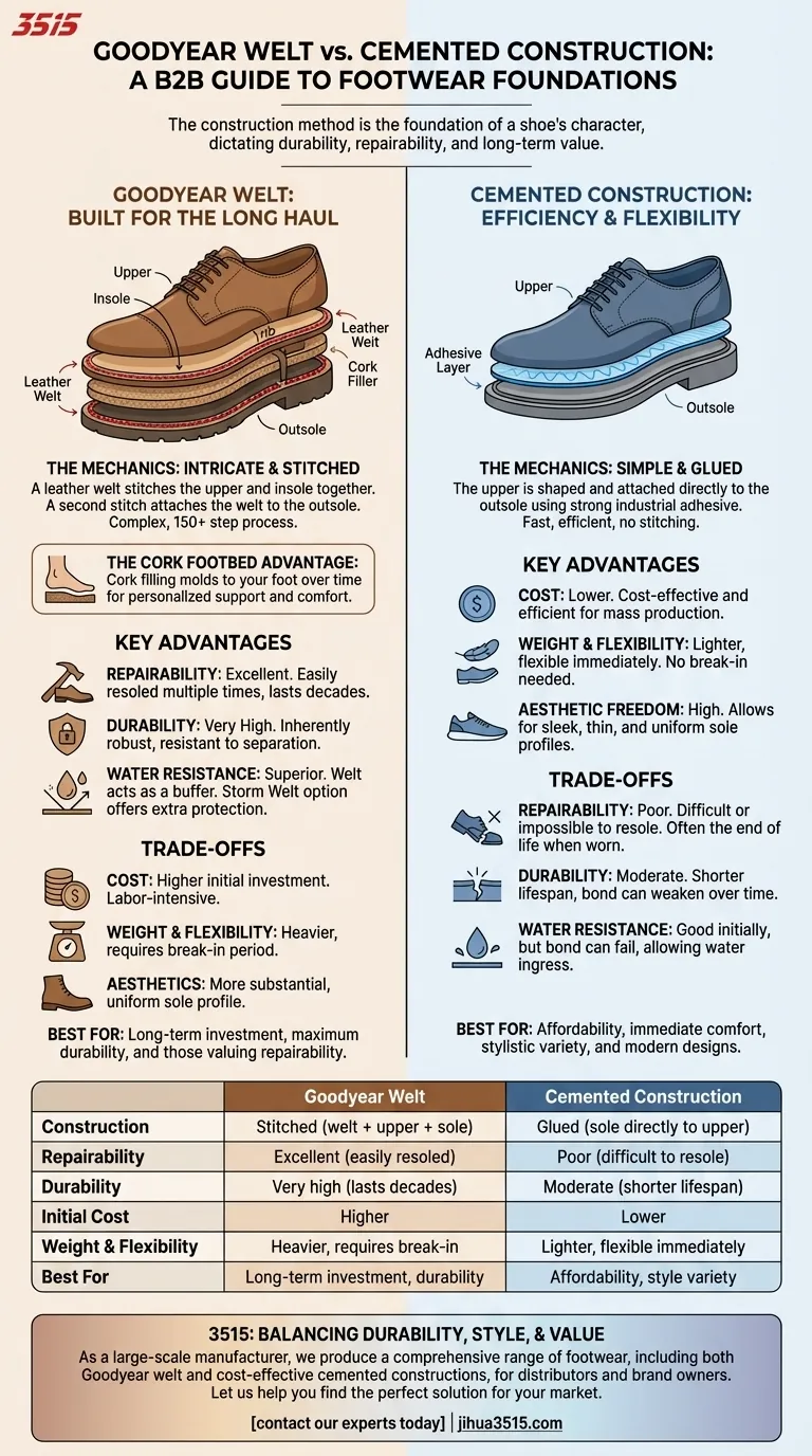 Comment la construction Goodyear welt se compare-t-elle à la construction cimentée ? Un guide sur la durabilité par rapport à l'abordabilité Guide Visuel