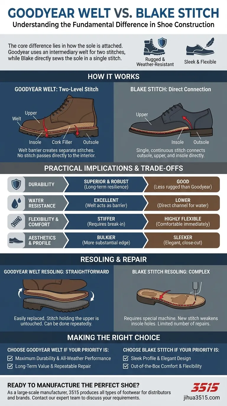 Quelles sont les différences entre la construction Goodyear welt et la couture Blake ? Choisissez la bonne construction pour vos besoins. Guide Visuel